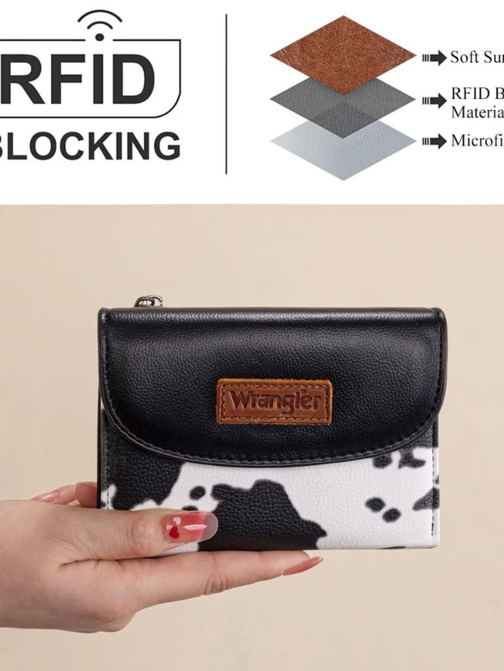 Wrangler Tri-Fold Wallet - Cow-Black